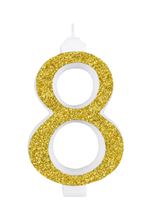 Picture of GIANT GLITTER NUMERAL CANDLE N.8 - GOLD 14CM